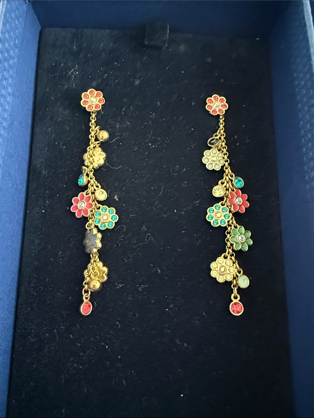 Swarovski Gold Multicolor Floral Chain Drop Earrings - Picture 4 of 4
